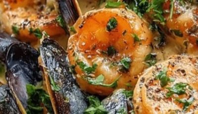 Shrimp and Mussels in Creamy Garlic Sauce