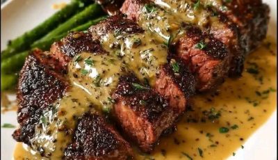 French Peppercorn-Crusted Steak with Luxurious Cognac Cream Sauce